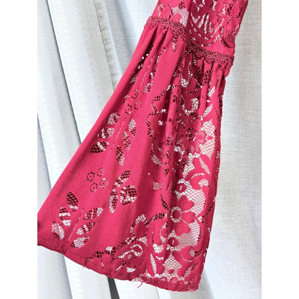 Free People Womens Floral Lace Bell Sleeve Open Back Mini Dress Red Size 2 - Picture 2 of 16